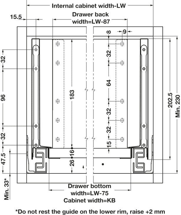 Drawer set, Alto slim, drawer side height 199mm