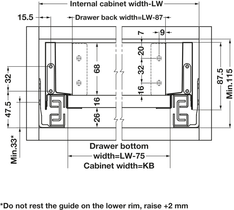 Drawer set, Alto slim, drawer side height 84mm