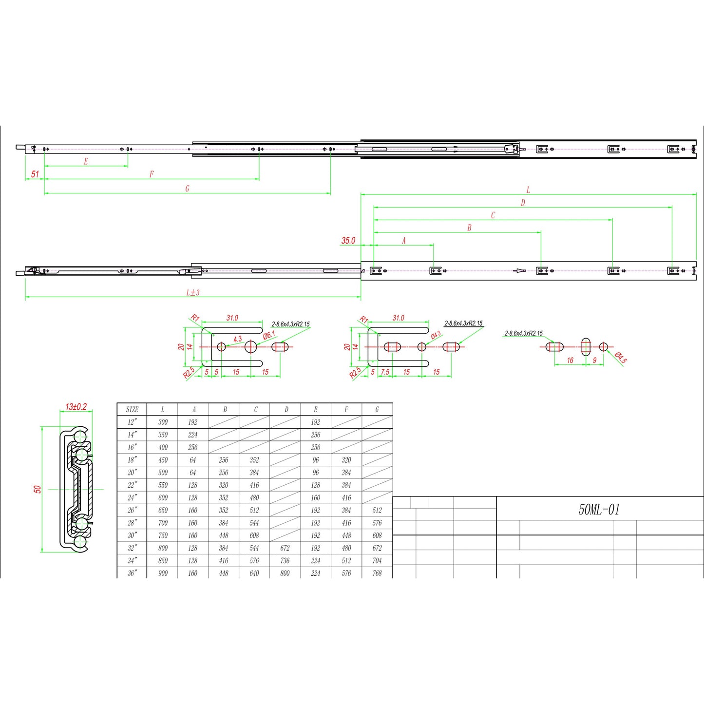 Pair of Ball Bearing Runners 60Kg with Rail Lock