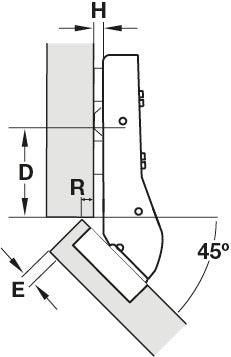 45-degree corner application hinge and mount - With or without Soft Close
