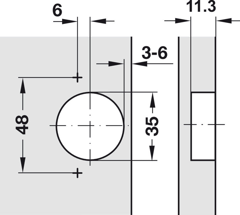 Half Overlay hinge, 105 degree, with or without soft close, 3D adjustable