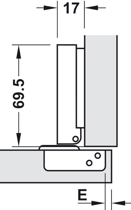Full Overlay hinge, 105 degree, with or without soft close -  3D adjustable