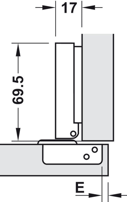 Full Overlay hinge, 105 degree, with or without soft close -  3D adjustable