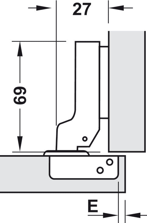 Half Overlay hinge, 105 degree, with or without soft close, 3D adjustable