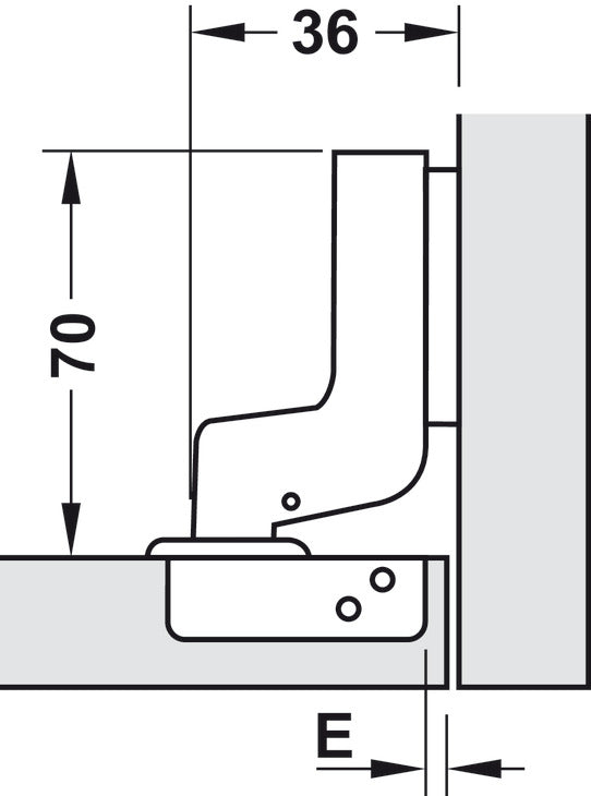 Inset hinge, 105 degree, with or without soft close, 3D adjustable