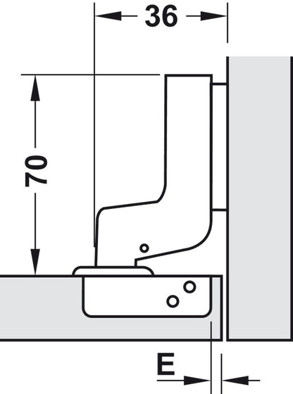 Inset hinge, 105 degree, with or without soft close, 3D adjustable