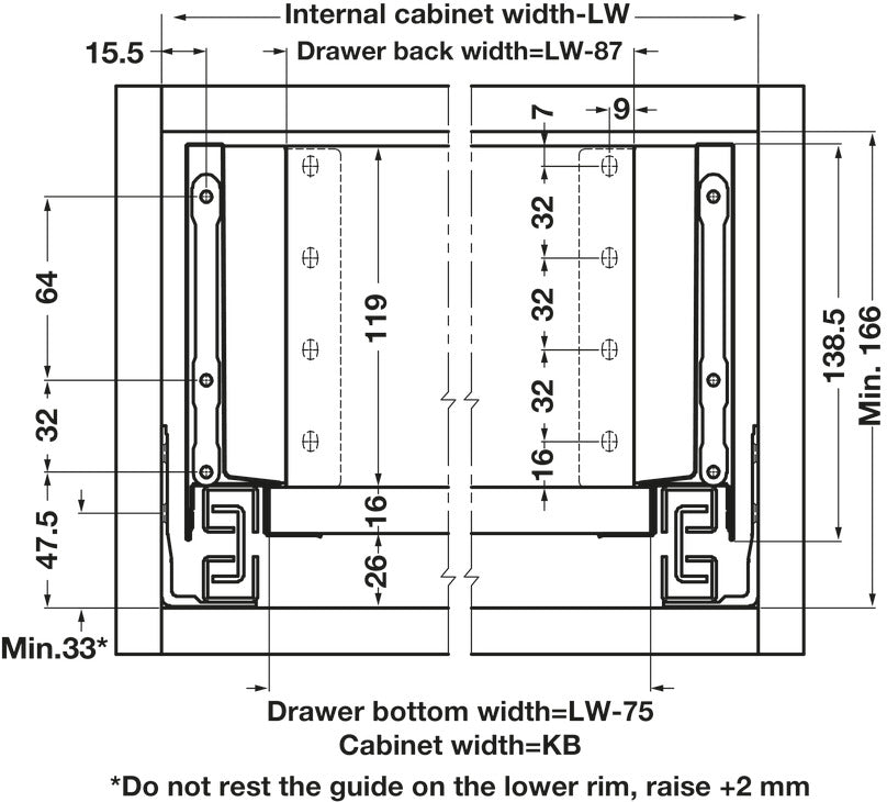 Drawer set, Alto slim, drawer side height 135mm