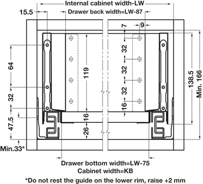 Drawer set, Alto slim, drawer side height 135mm