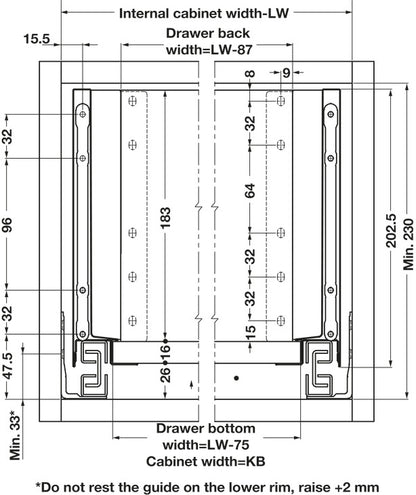 Drawer set, Alto slim, drawer side height 199mm