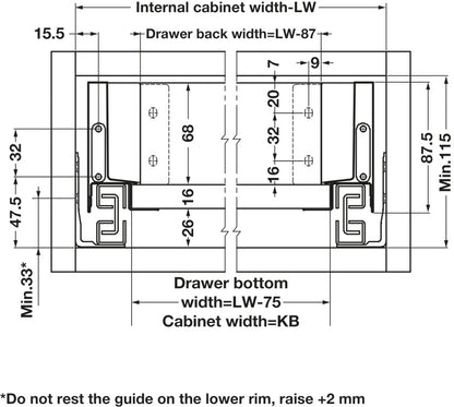 Drawer set, Alto slim, drawer side height 84mm