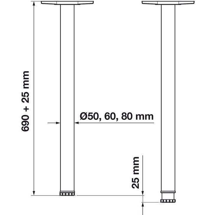 Table Leg Brushed Steel (4) - Fullie Hardware